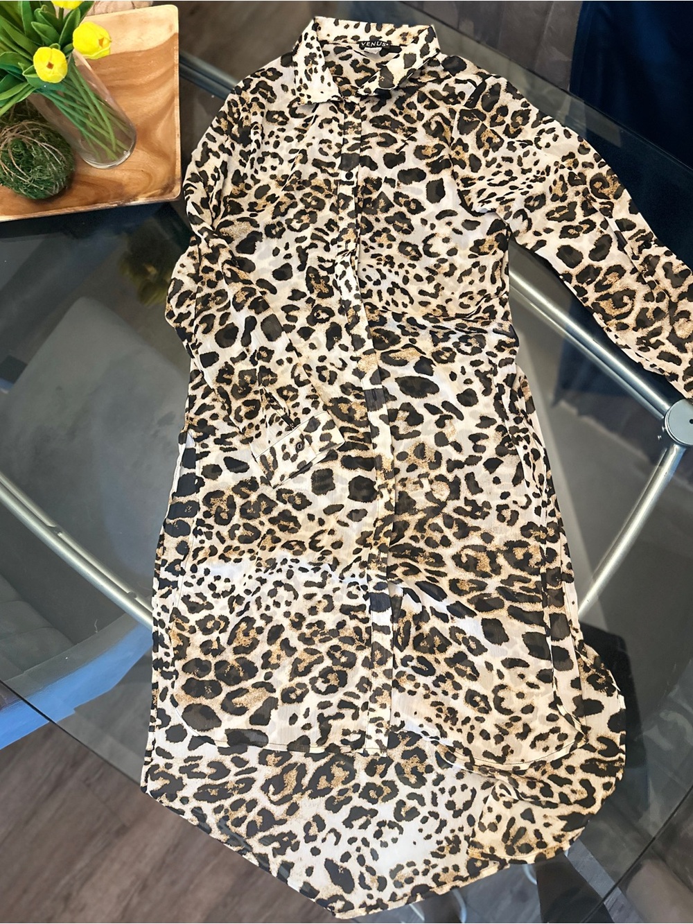 Venus Leopard Print Button-Down Shirt - Beige/Black